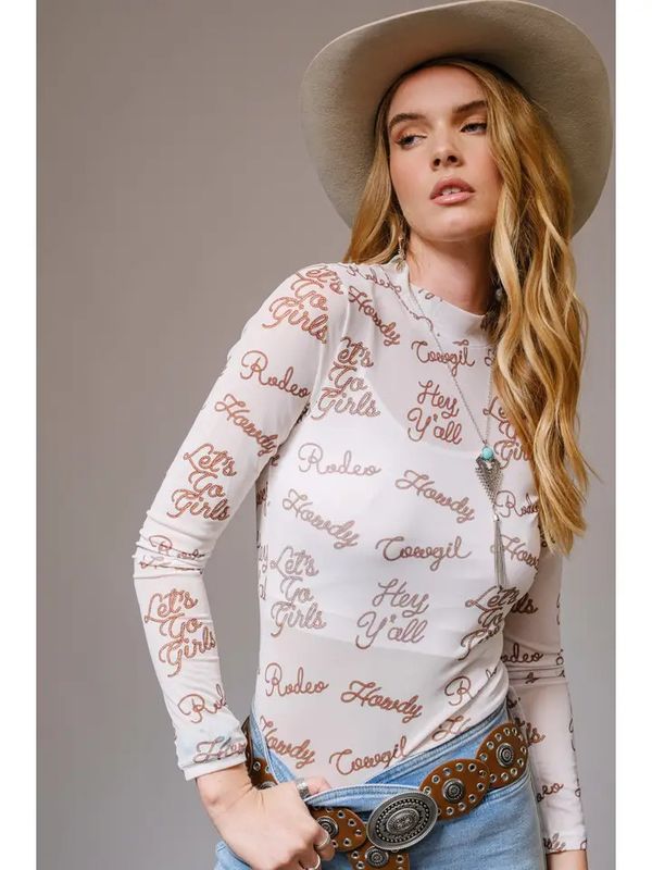 &quot;HEY Y&#39;ALL&quot; MESH TOP