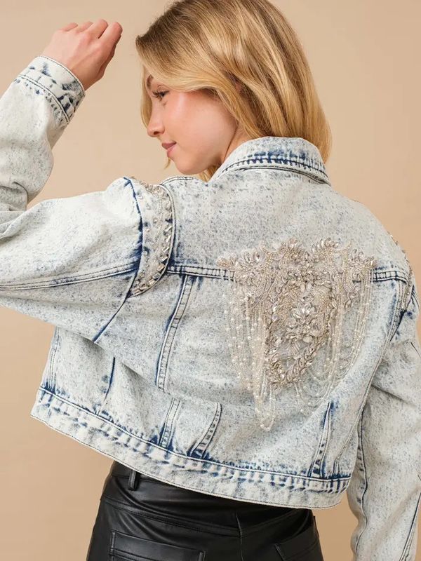 SHOULDER BEADED DENIM JACKET