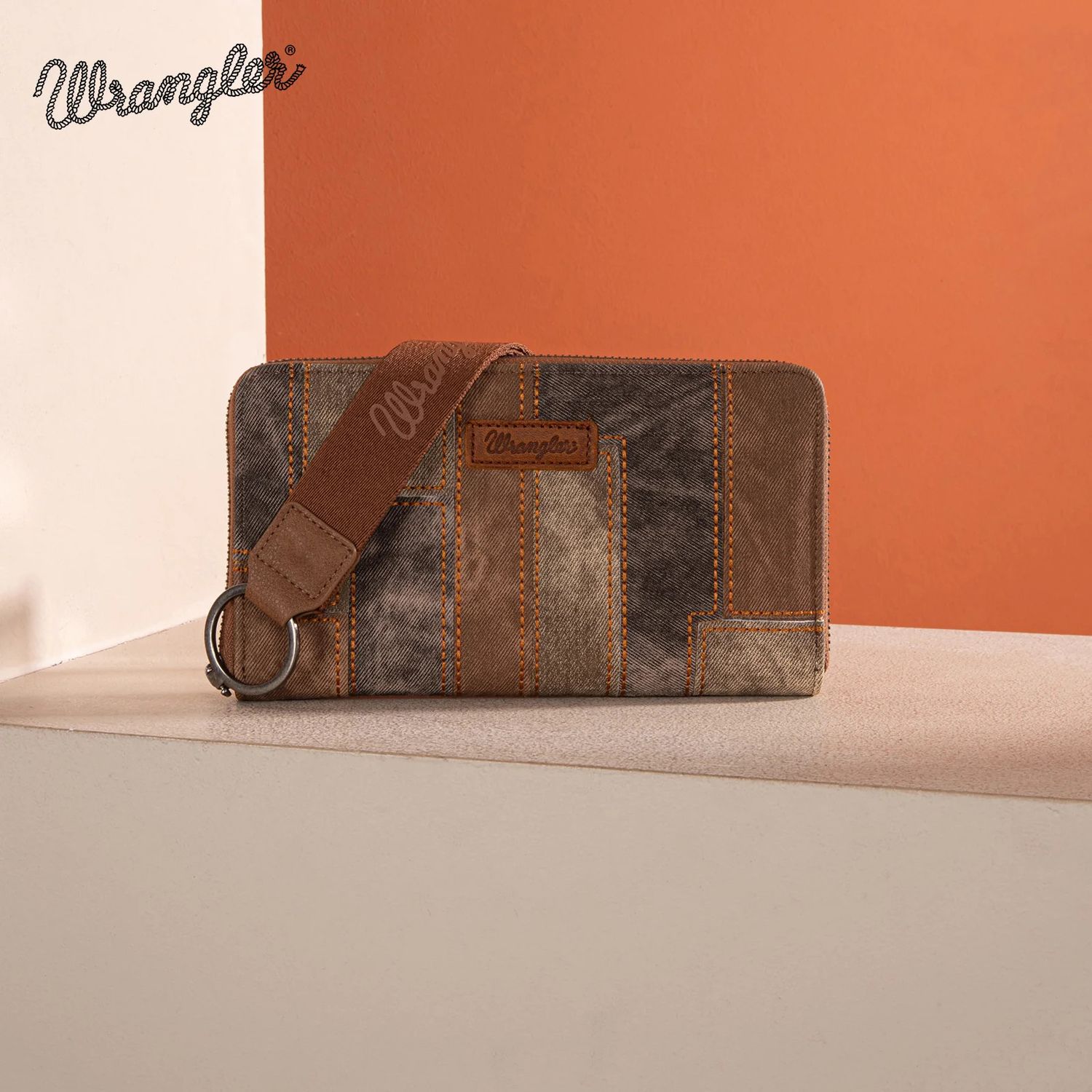 WRANGLER DENIM PATCHWORK WALLET, Color: BROWN