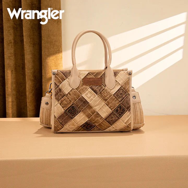 WRANGLER WOVEN DENIM CONCEALED CARRY TOTE/CROSSBODY, Color: TAN