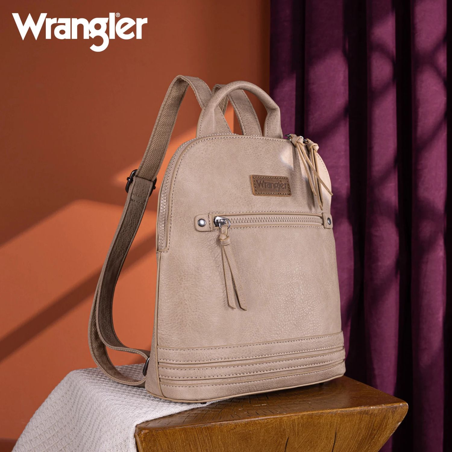 WRANGLER DOME ZIPPERED BACKPACK, Color: TAN