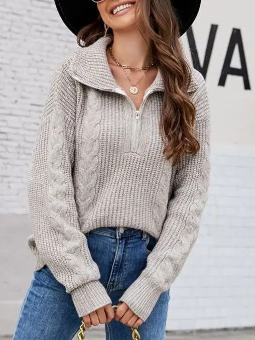 HALF ZIP CABLE KNIT SWEATER