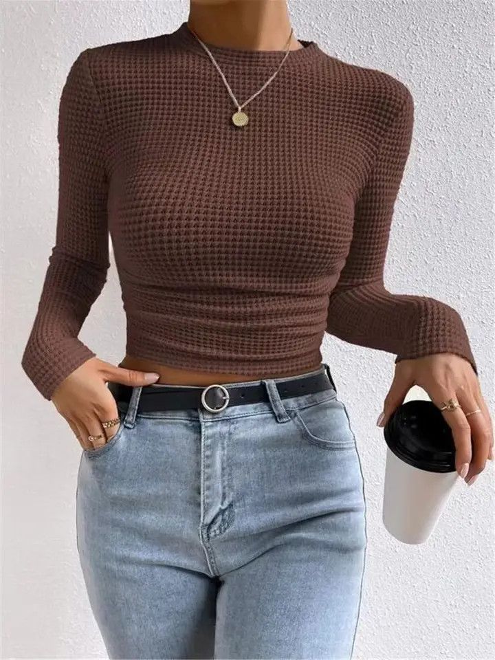 WAFFLE FITTED LONG SLEEVE TOP