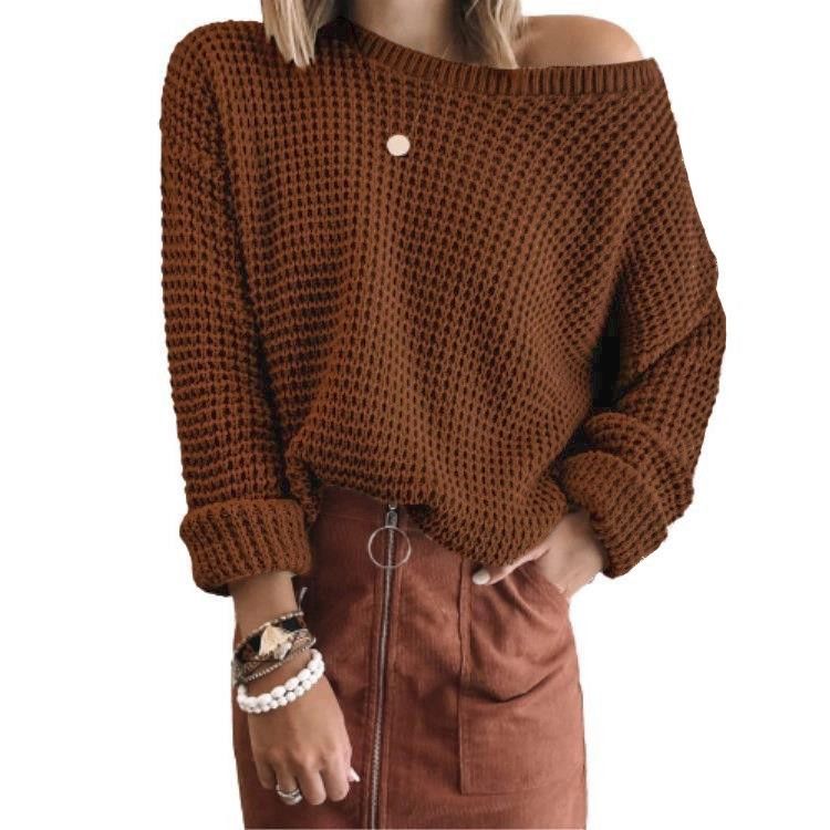 SLANT NECK KNIT SWEATER