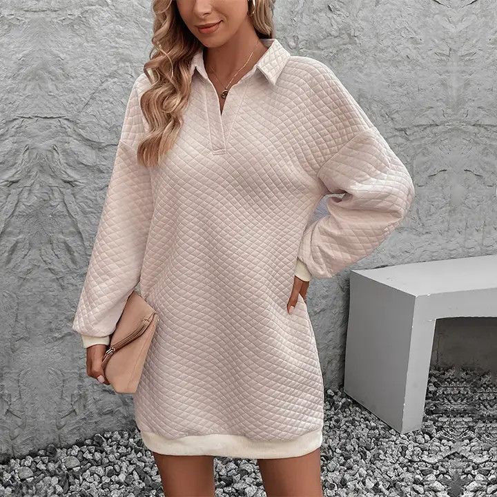 V-NECK MIDI SWEATSHIRT DRESS