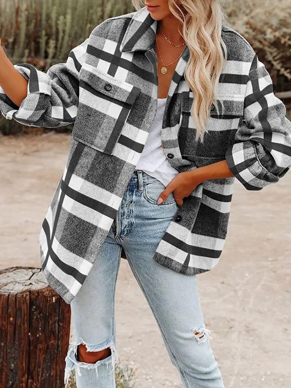 FLANNEL PLAID LAPEL SHACKET