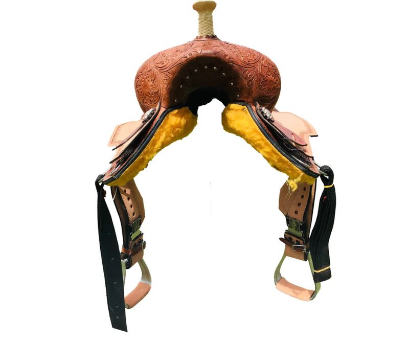 12" Youth Western Barrel Saddle with Floral Tooled Leather