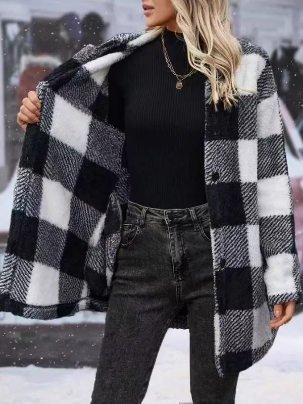 PLAID FLEECE HOODED JACKET