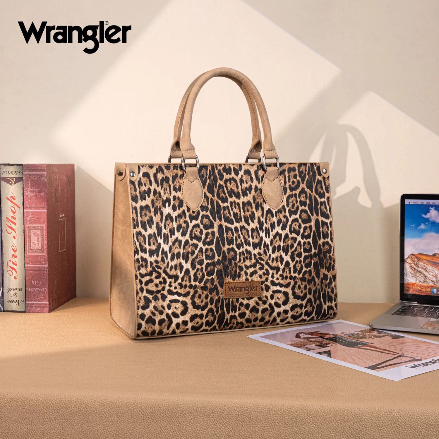 WRANGLER LEOPARD WIDE TOTE BAG
