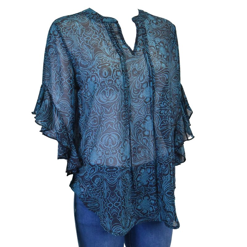 COWGIRL HARDWARE FLORAL RUFFLE SLEEVE BLOUSE
