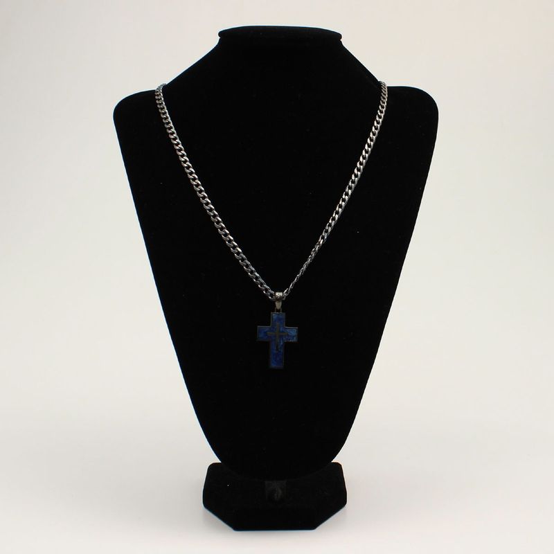 CROSS PENDANT GUNMETAL INLAY NECKLACE