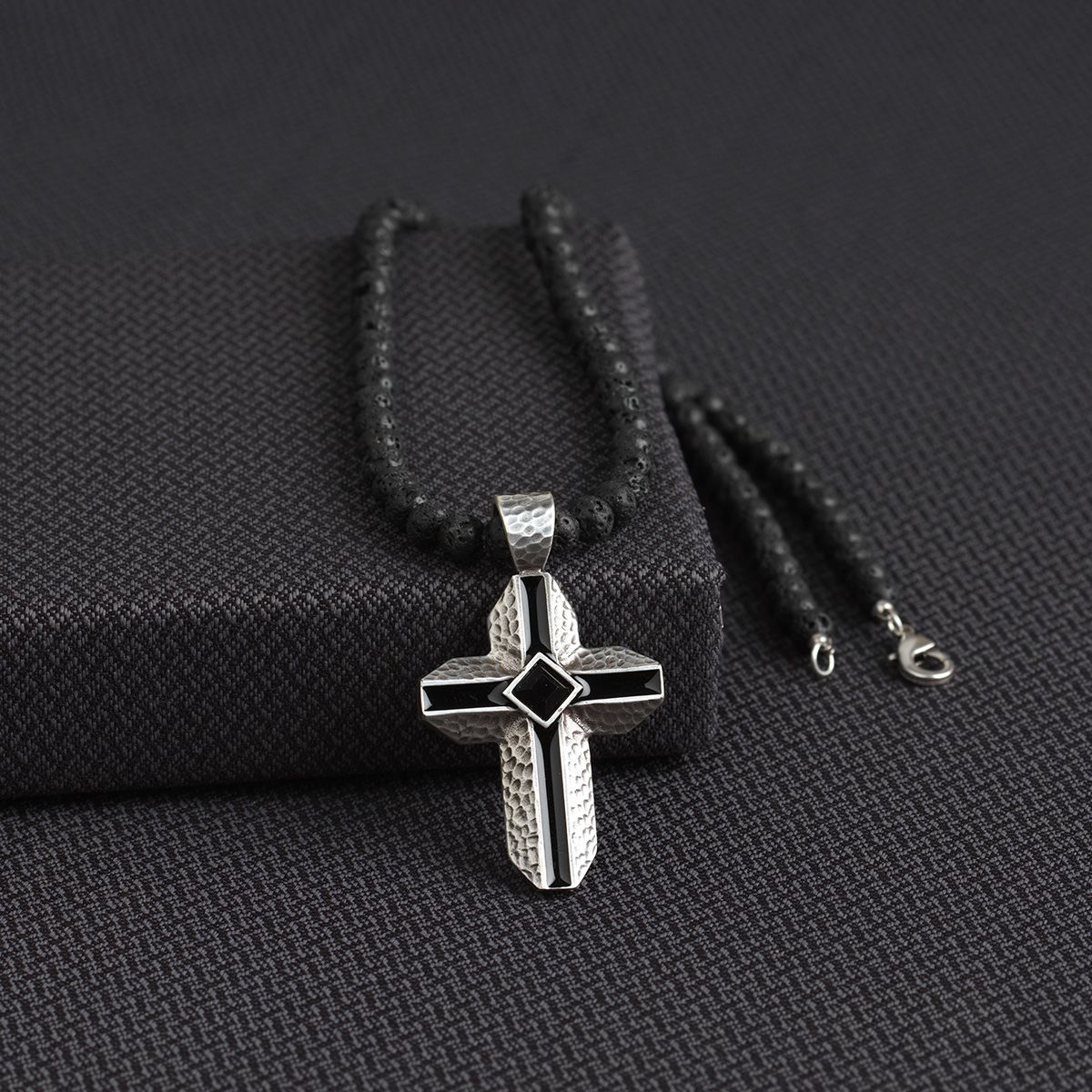 LAVA BEAD CROSS NECKLACE