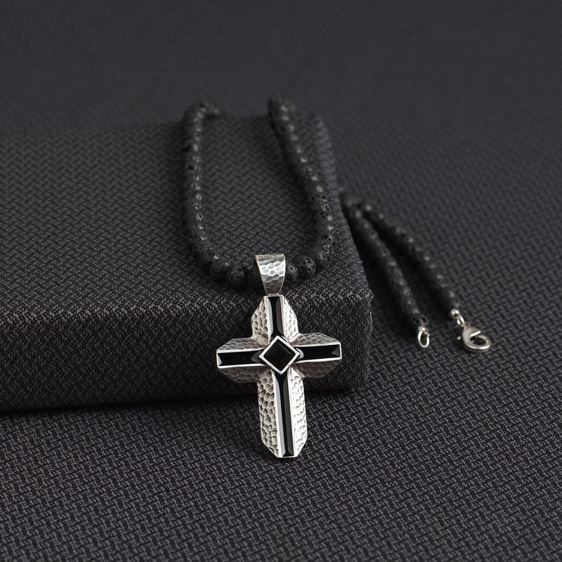 LAVA BEAD CROSS NECKLACE