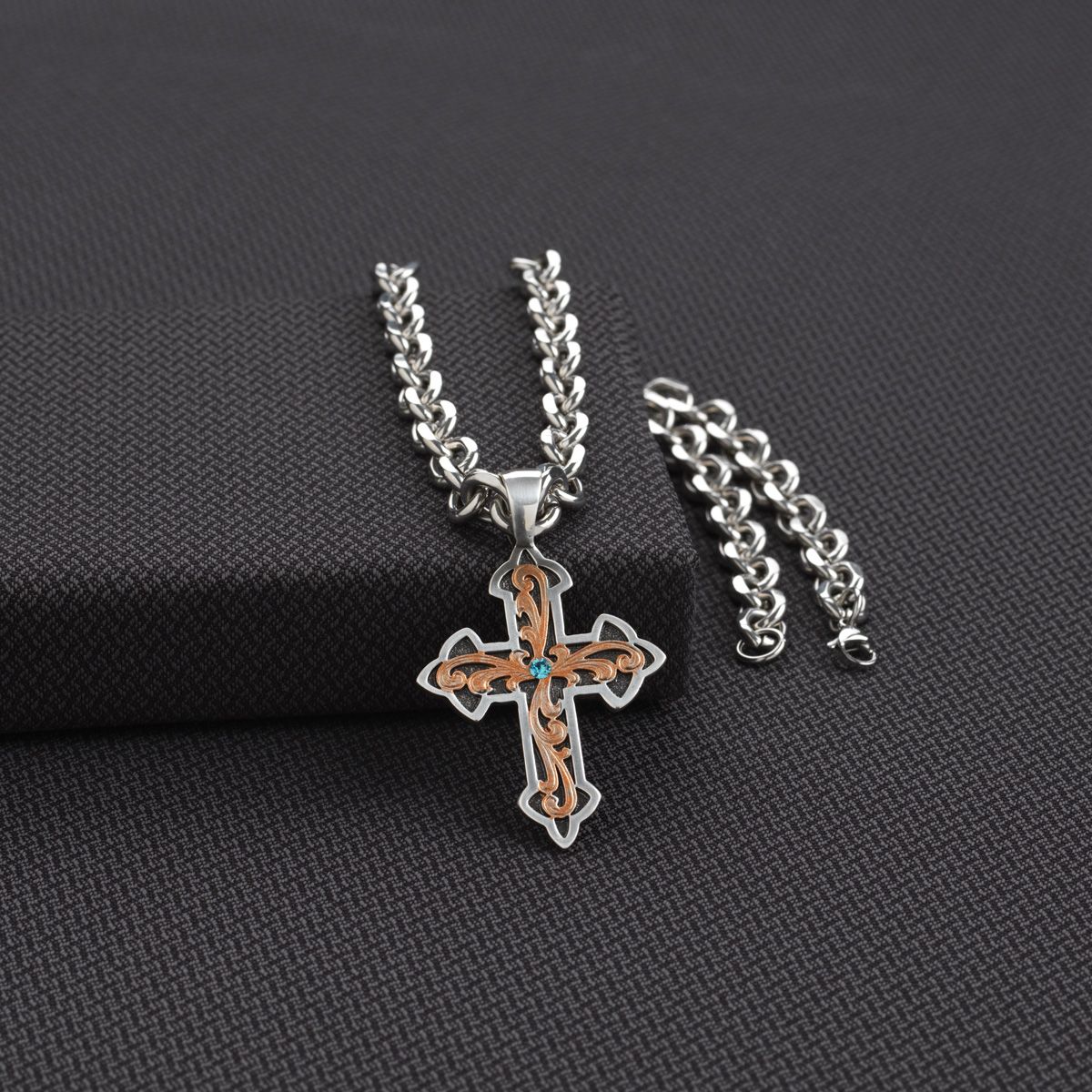 COPPER &amp; SILVER CROSS NECKLACE