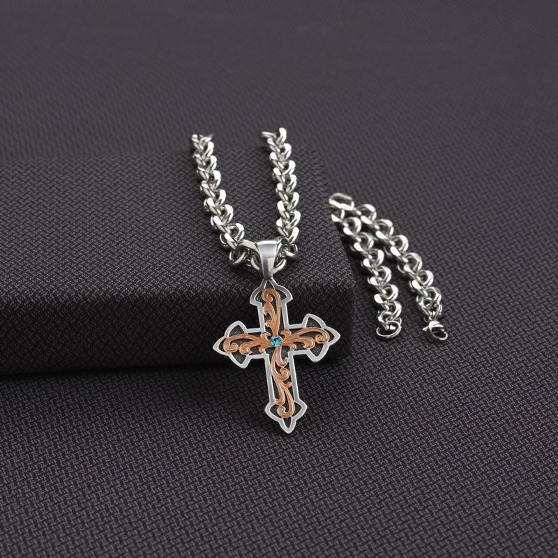 COPPER &amp; SILVER CROSS NECKLACE
