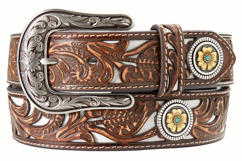 NOCONA FLORAL LEATHER BELT WITH CONCHOS BELT
