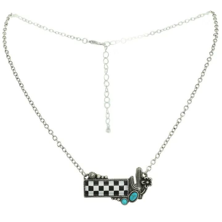 CHECKERBOARD CACTUS PENDANT NECKLACE