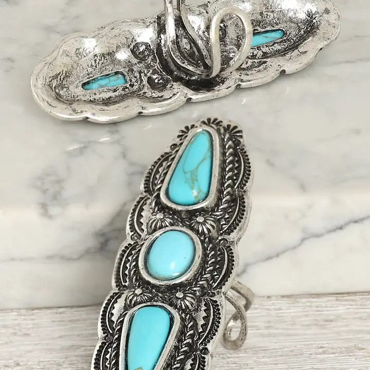 SCALLOPED EDGE TURQUOISE CUFF RING