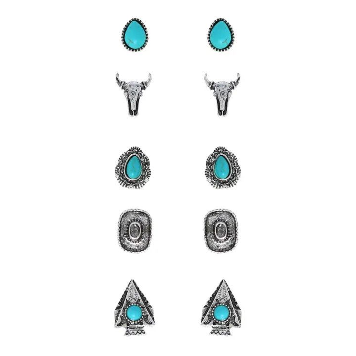 WESTERN 6 PAIR STUD EARRING SET
