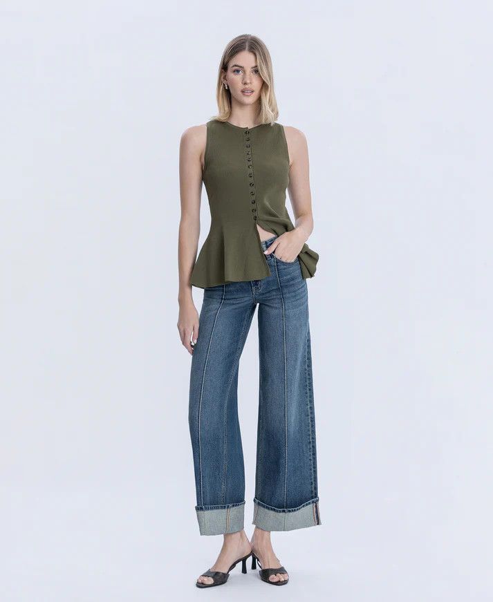 FLYING MONKEY PINTUCK CUFFED BAGGY WIDE JEAN