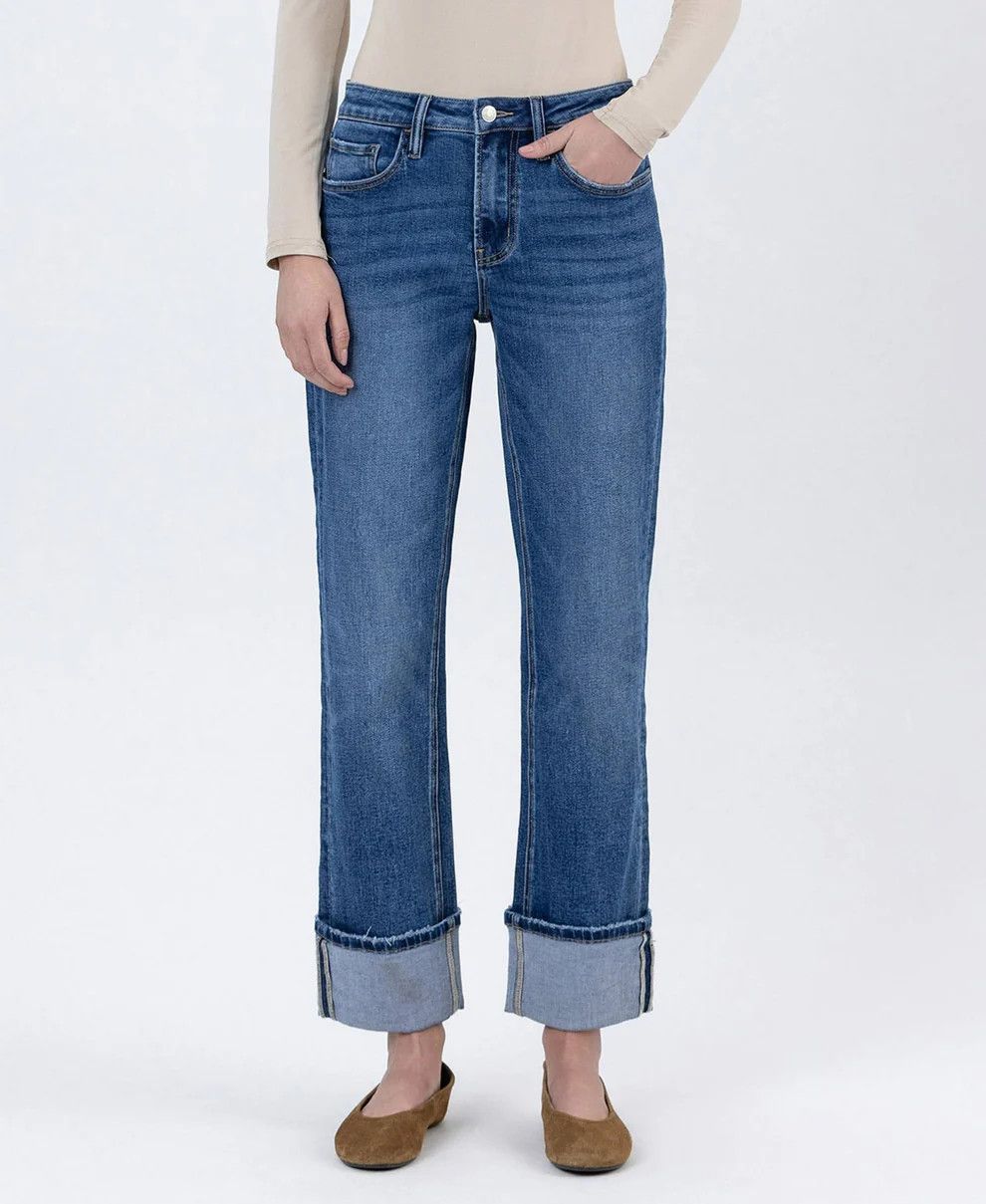 LOVERVET HIGH RISE CUFFED ANKLE STRAIGHT JEAN