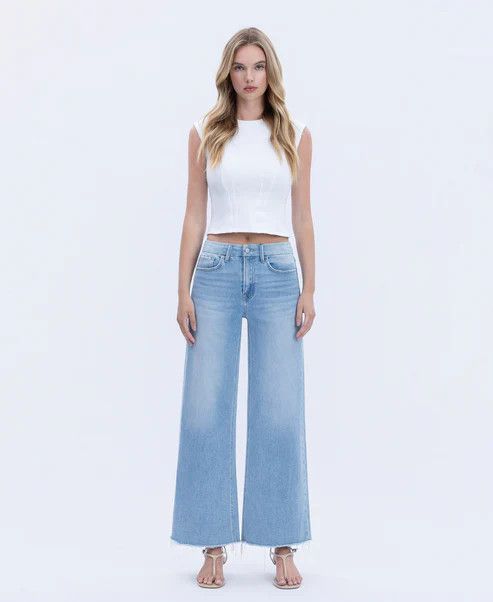 FLYING MONKEY HIGH RISE SEAMLESS RAW HEM WIDE LEG JEAN