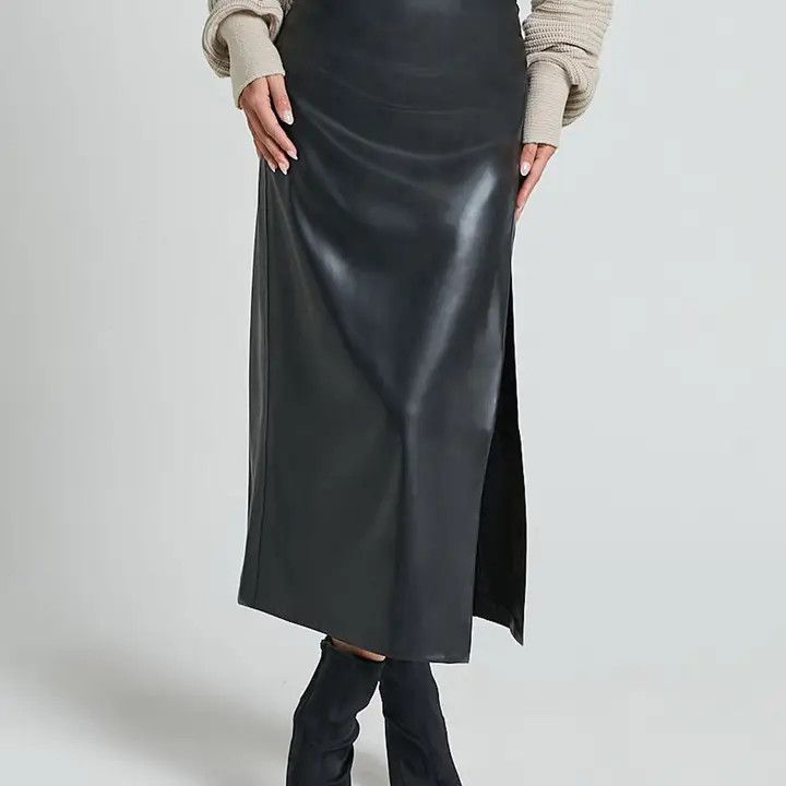 SPLIT LEATHER HIGH WAIST SKIRT