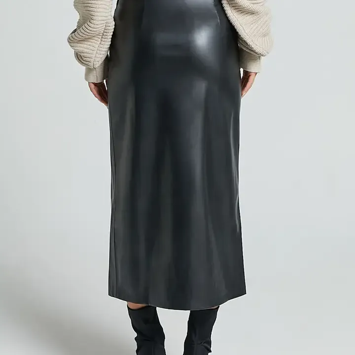 SPLIT LEATHER HIGH WAIST SKIRT
