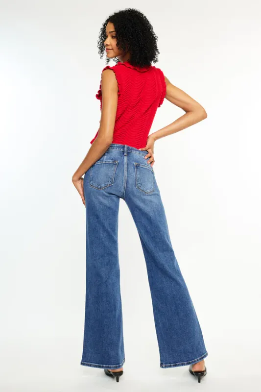 KANCAN ITA MID RISE WIDE FLARE JEAN, PETITE
