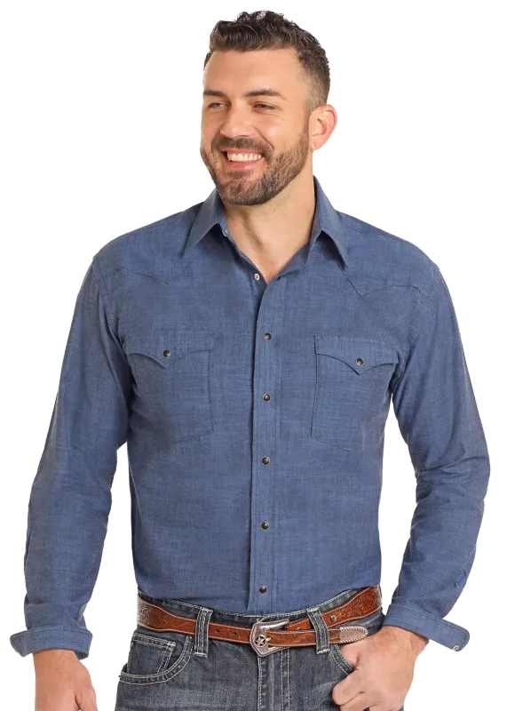 PANAHANDLE ROUGHSTOCK NAVY SNAP FRONT SHIRT