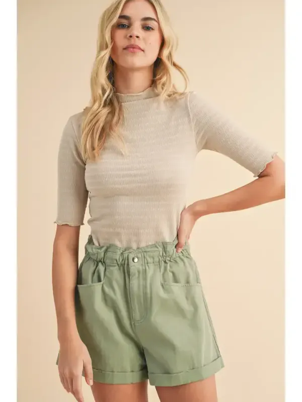 LETTUCE MOCK NECK TEXTURED KNIT TOP