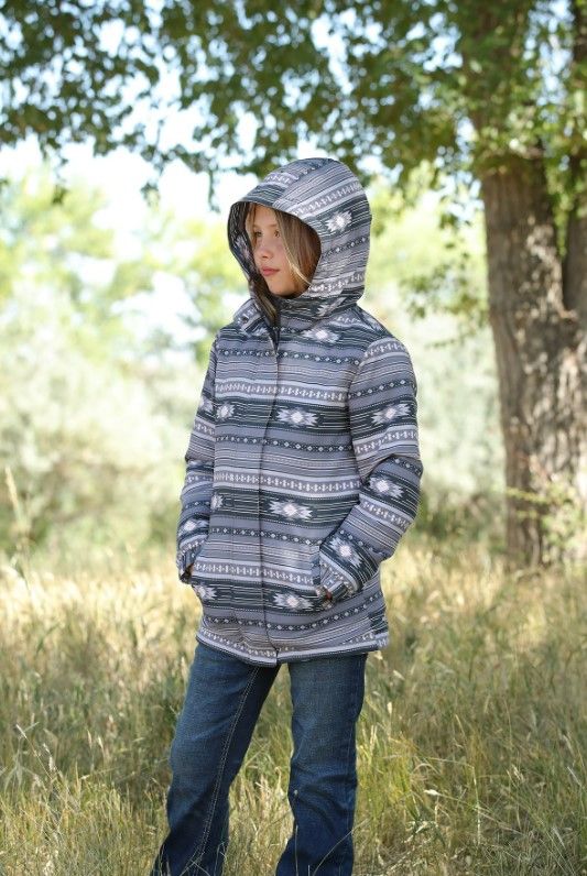 CWJ8680001 CRUEL GIRL AZTEC PRINT HOODED COAT