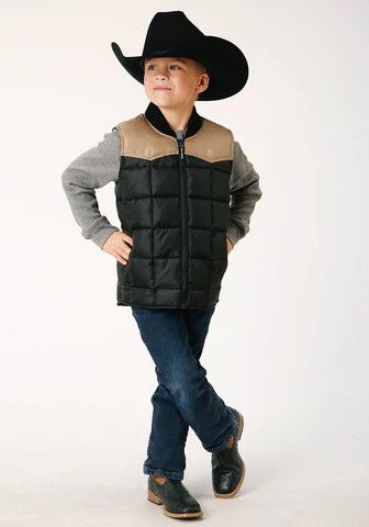ROPER BOY'S QUILTED POLY-FILLED BLACK VEST