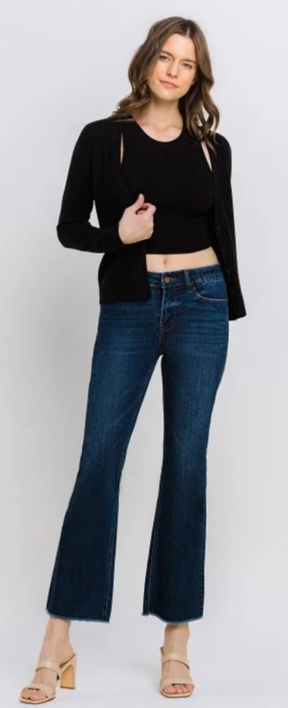 VERVET WOMEN'S PLUS SIZE MID RISE RAW HEM KICK FLARE JEANS