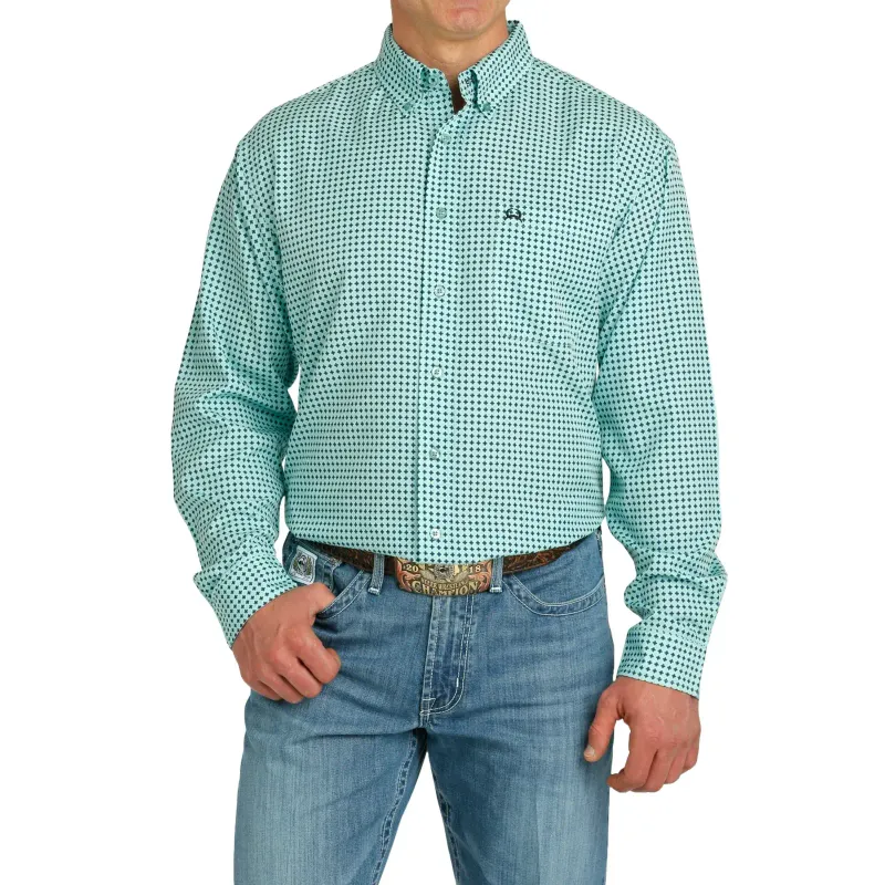 CINCH TURQUOISE GEO PRINT BUTTON DOWN SHIRT