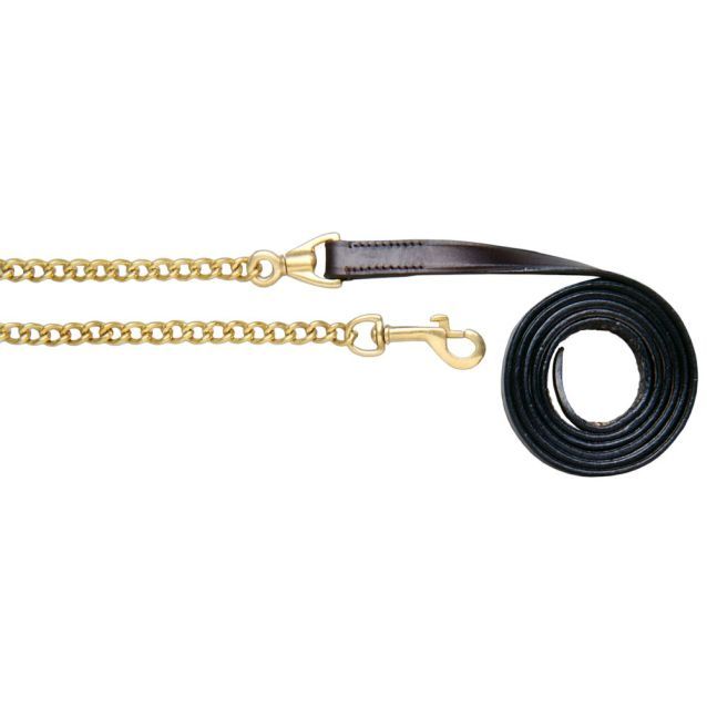 LEATHER LEAD WITH BRASS CHAIN, 3/4"