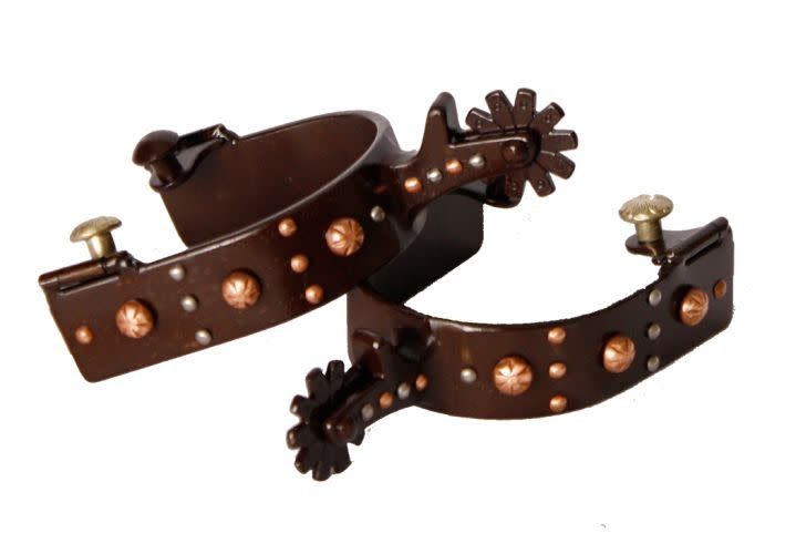 BROWN STEEL SPUR WITH ENGRAVED SOPPER STUDS &amp; SILVER STUDS