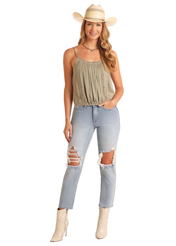 ROCK &amp; ROLL STUDDED GATHERED CAMI
