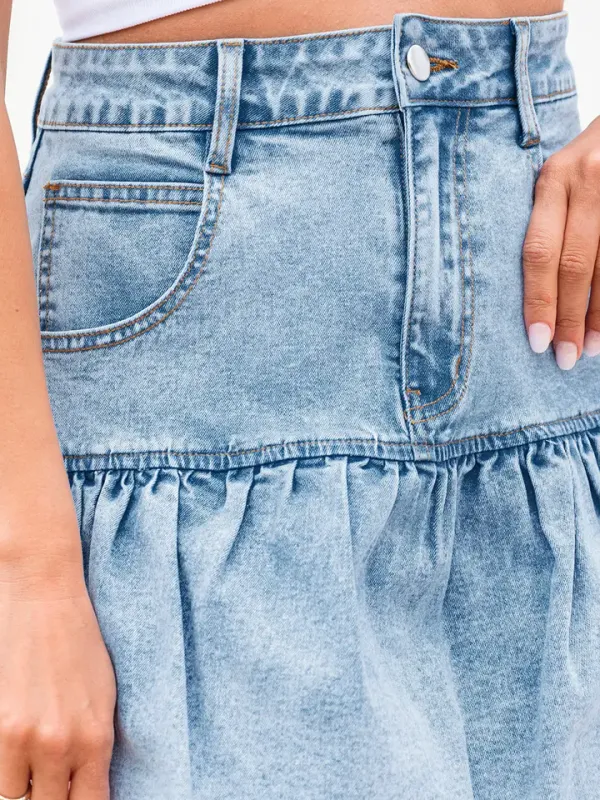 BUBBLE HEM DENIM MINI SKIRT
