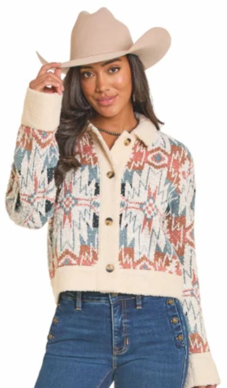 ROCK &amp; ROLL AZTEC KNIT SHERPA JACKET