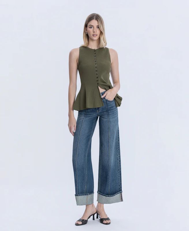 FLYING MONKEY PINTUCK CUFFED BAGGY WIDE JEAN
