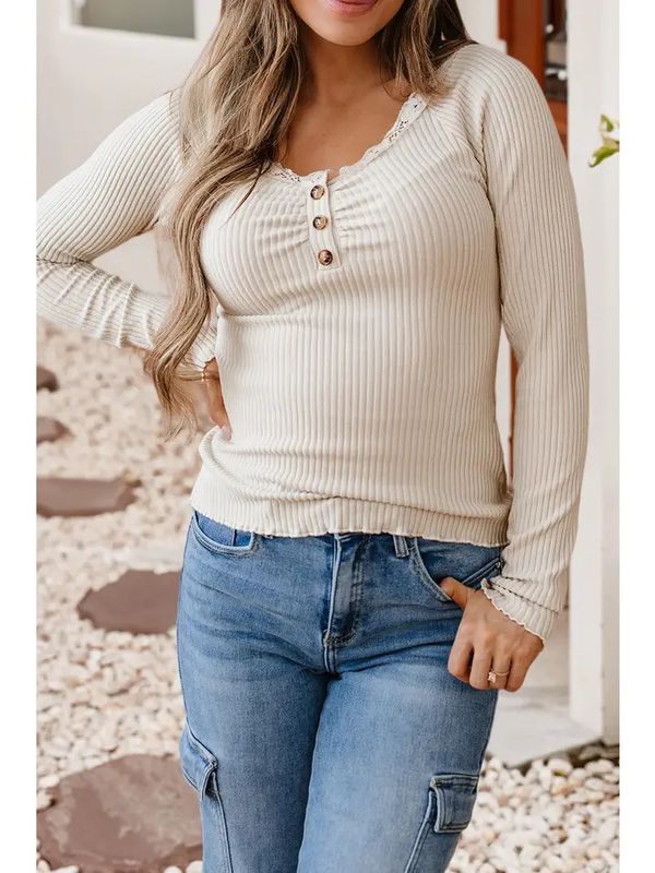 LACE U NECK RIBBED TOP