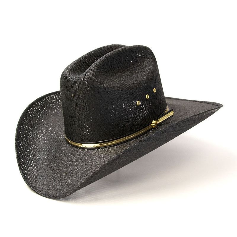 BLACK STRAW WESTERN CATTLEMAN HAT WITH GOLD HAT BAND