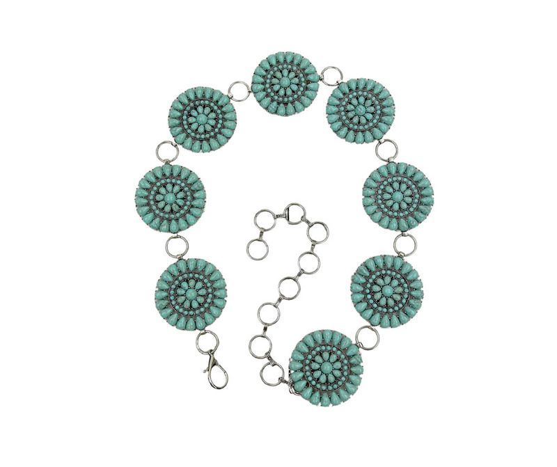 SILVER METAL WITH BLUE TURQUOISE STONE CONCHO BELT