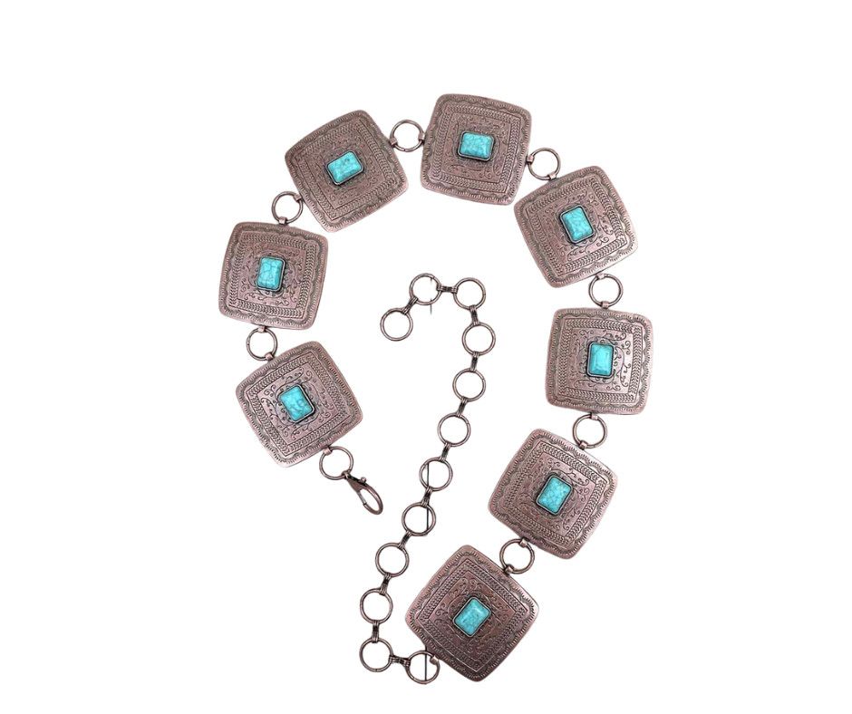 COPPER METAL WITH BLUE TURQUOISE STONE CHAIN BELT