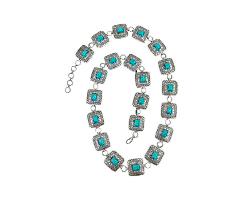 METAL SQUARE WITH STONE ADJUSTABLE CHAIN BELT