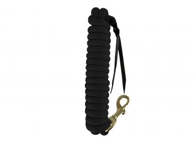 SHOWMAN 14' LEATHER END NYLON PRO BRAID TRAINING LEAD, Color: BLACK