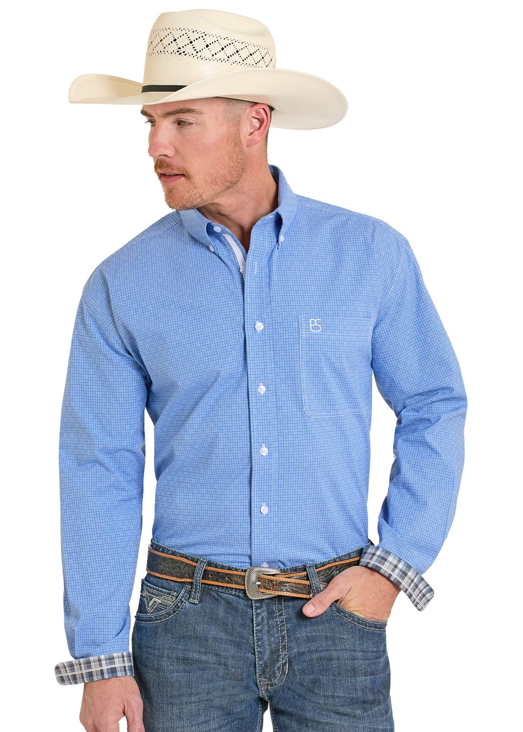 PANHANDLE SLIM DOBBY CHECK BUTTON DOWN SHIRT