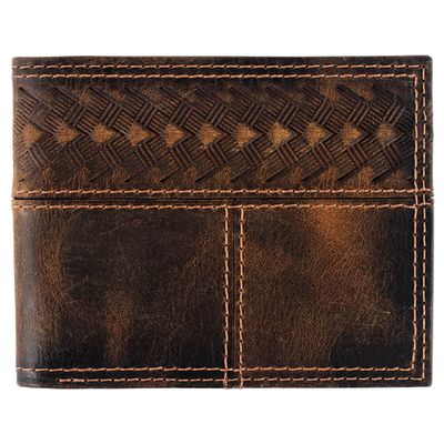 JUSTIN GENUINE LEATHER BIFOLD WALLET SOUTHWESTERN EMBOSS