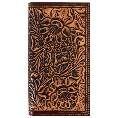 JUSTIN GENUINE LEATHER RODEO WALLET TAN FLORAL TOOLING